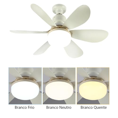 Ventilador de Teto com LED Lâmpada E27 Com Controle Remoto Bivolt Luminária Economica de Energia 6 l
