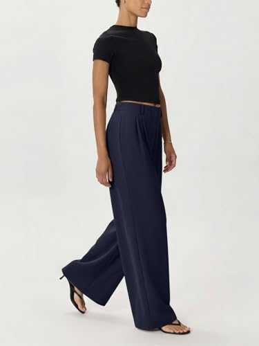 NIMIN High Waisted Wide Leg Dress Pants for Women,Navy Blue,L — view 6