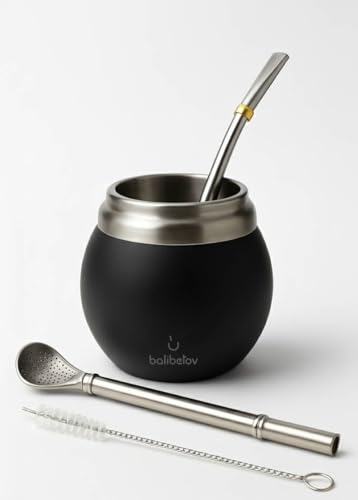 BALIBETOV Yerba Mate Kit - Includes One Mate Cup and Bombilla Set - Stainless Steel Double Wall