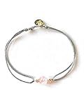  JEWELS TO GO Armband handgefertigt - Geburtsstein Januar - geschliffene Perle Rosenquarz - Durchmesser, 6mm - Silberelemente 925 Sterling Silber - Bandfarbe frei wählbar