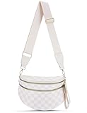 Checkered Crossbody Bum Bags for Women Nylon Checkered Purse Fanny Packs Sling Cross Body Bag with Adjustable Strap(Beige White)