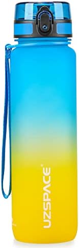 UZSPACE Sports Water Bottle, 17oz/26oz/32oz/50oz Leak Proof & BPA Free Tritan Plastic Reusable Water Bottles, Ideal Gift for Travel Gym Fitness Running School (Blue & Yellow,17OZ)