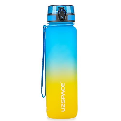 Uzspace Sports Water Bottle, 17Oz/26Oz/32Oz/50Oz Leak Proof & Bpa Free Tritan Plastic Reusable Water Bottles, Ideal Gift For Travel Gym Fitness Running School (Blue & Yellow,17Oz) #TOP2