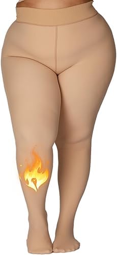 Image of SHAPERX Fleece Lined Tights Women High Waisted Winter Warm Womens Thick Tights Thermal Fake Translucent Pantyhose Plus Size Pack of 1
