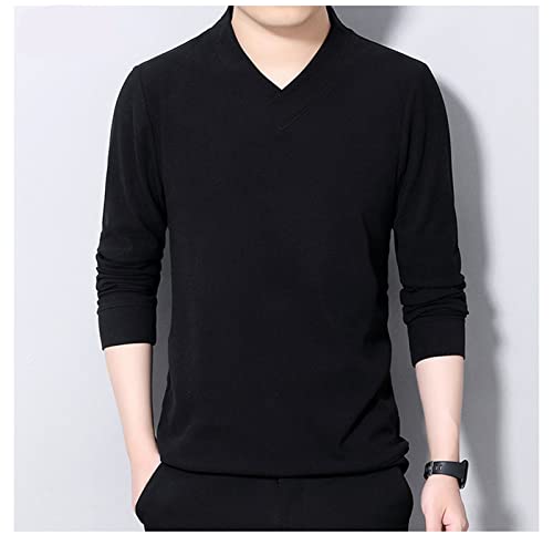Men's Lightweight Merino Wool V-Neck Sweater Slim Fit Long Sleeve Pullover Classic Cashmere Trim Fine Knit (Black,Large)2