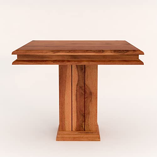 Image of Loonart Solid Sheesham Wood 4-Seater Dining Table Set with Pillar Base |Handcrafted Wooden Dining Furniture with Honey Finish |Compact Dining Set for Home| Kitchen Or Apartment Use|