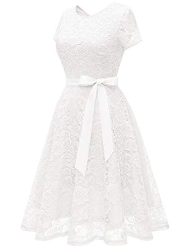 image for Bridesmay Women's Floral Lace Short Sleeve Lace Dress for Cocktail Par