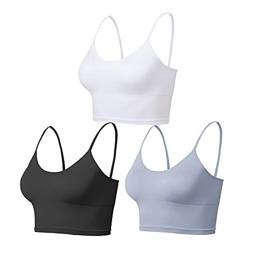 Lemef Yoga Sports Bras entrenamiento Crop Tops para mujer con almohadillas extraíbles, Negro*blanco*gris, S