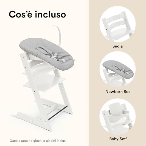 Seggiolone Tripp Trapp Di Stokke, White (Include Sedia + Baby Set 2) Con Newborn Set (Grey) - Design Sicuro, Regolabile, Ergonomico - 7