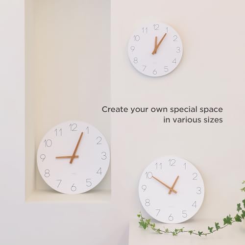 Image of mooas Flatwood Wall Clock (Wood Mini), 9.8 inch Non-Ticking Sweep Movement | Decorative Battery Operated Wooden Wall Clock for Home Living Room Kitchen Bedroom Office School Cafe