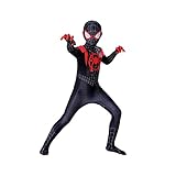 ZHANGMAN Kinder Spiderman Cosplay Kostüme Meister Morales Bodysuit Halloween Performance Jumpsuit Zentai 3D Printed Super Heros Strumpfhose Onesies Kinder Geburtstagsgeschenke,Schwarz,M（110~120cm）