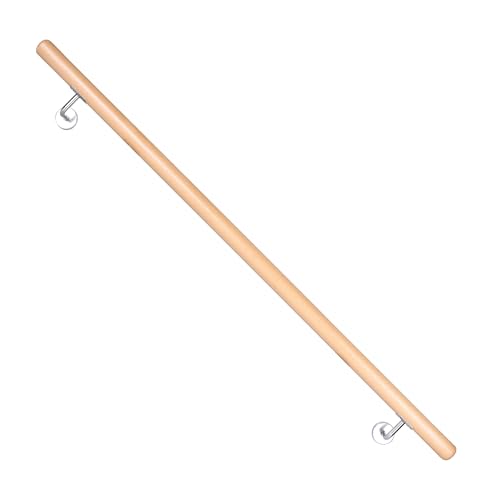 BelovedYard Buche Holz Treppengeländer Handlauf 80cm | Ø 42mm, Rutschfest, Wasserbasiert, Inkl. V2A Wandhalter & Montage-Set | 50–300cm Längenwahl Treppe Innen & Außen | Sicherheit & Komfort