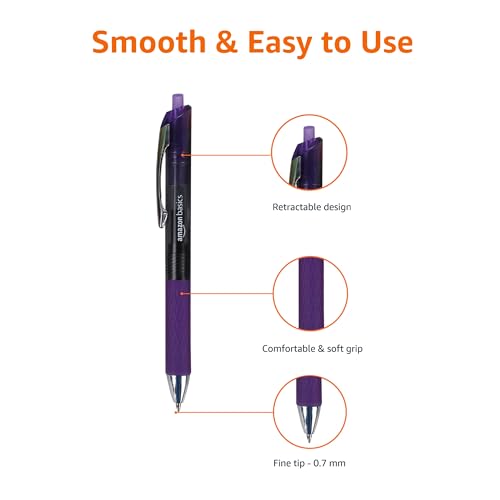 Image of Amazon Basics Retractable Gel Pens, Fine Point 0.7mm, Smooth Writing, Assorted Colors, 12-Pack