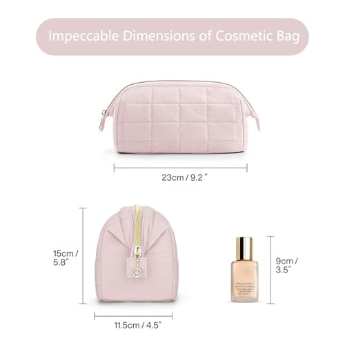 Image of Small Puffer Bag, Crescent Shoulder Bag for Women,Nylon Quilted Tote Handbags with Adjustable Strap (Pink+ Cosmetic Bag)