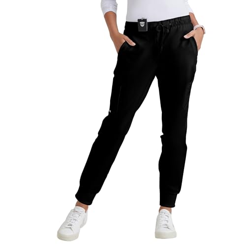 BARCO Grey’s Anatomy Classic Kira Scrub Jogger for Women – Black, 5-Pocket Yoga Style Mid-Rise Pants with Natural Stretch, Soil Release Fabric, and Super-Soft Finish – Small, Regular Fit