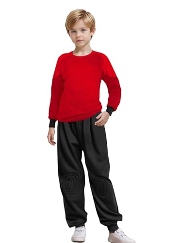 YEAHDOR Kids Boys Padded Goalkeeper Soccer Jersey with Sweatpants Set Football Goalie Training Uniform Red 9-10 Years