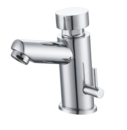 HOMSSY Grifo Temporizado para Lavabo, 2 Aguas (Agua Caliente y Fría), Diseño Cromado, Control Eficiente de Agua