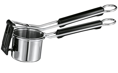 RÖSLE Kartoffelpresse, hochwertige Presse zur Zubereitung von Kartoffelpüree, einfache Reinigung, Edelstahl 18/10, Spülmaschinengeeignet, Farbe:Silber/Schwarz