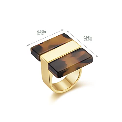 Gold Ring Adjustable Rings for Women Gold Plated Rings Acrylic Rings for Women Thin Wide Adjustable Open Ring Fashion Jewelry For Women Fashion Female Acrylic Leopard Rectangular Ring,Size 7,8,9,10