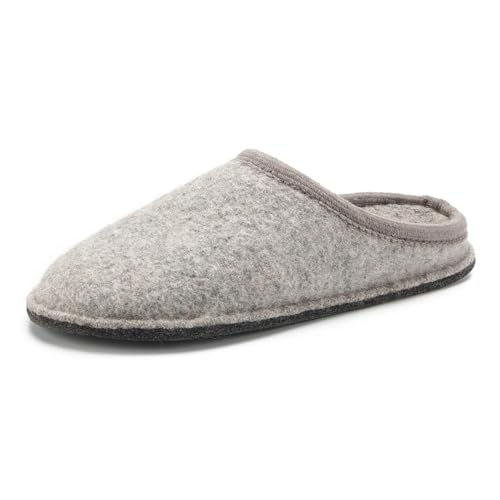 Image of LE KAPMOZ Men's Boiled Wool House Slippers Breathable Winter Warm Slip on Mules Indoor /Outdoor Slipper for Women Two Tone Cap Toe Clog