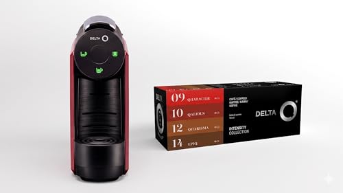 Delta Q - Pack Cafetera con Cápsulas - Mini Qool Roja - Para Cafés, Té y Bebidas Calientes - Sencilla y Práctica - Diseño Elegante - Incluye Pack XL Intensidades 40 Cápsulas