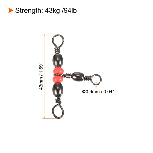 PATIKIL 3 Way Swivel, 60Pcs 94lb Stainless Steel Cross Line T-Turn Triple Barrel Terminal Tackle for Saltwater Freshwater Fishing Black - Image 2