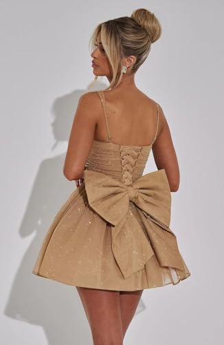 UZN Sparkly Tulle HOCO Dresses Short for Teens 2025 Mini Sweetheart Prom Cocktail Party Gown with Bow2