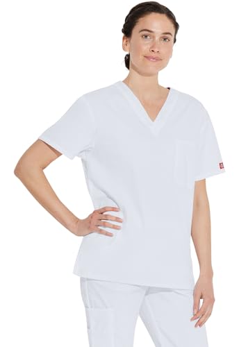 Image of Dickies EDS Signature Scrubs for Women and Scrubs for Men, Unisex One Pocket V-Neck Top in Soft Brushed Poplin 83706
