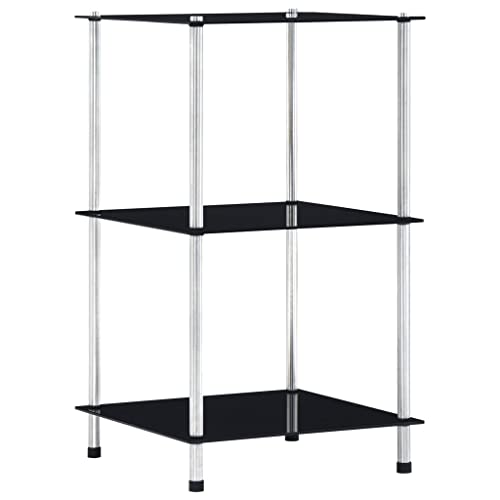 vidaXL Etagère à 3 Niveaux Bibliothèque Meuble de Rangement Etagères à Livres Meuble à Livres Salon Bureau Maison Vitrine Noir 40x40x67 cm Verre Trempé