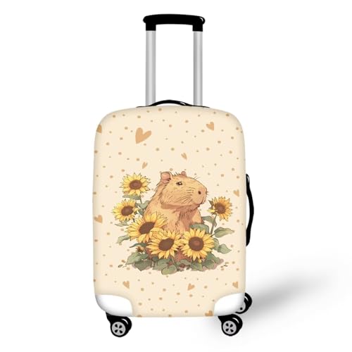 Capybara And Sunflowers Travel Suitcase Protector Elastic Protective Washable Luggage Cover With Concealed Zipper Suitable Carry On Luggage Cover Protector Print Luggage Cover-S