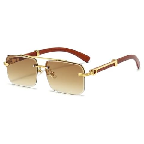 Gleyemor Mens Sunglasses Fashion Rimless Rectangle Sunglasses Square Frameless Sunglasses for Men (Gold/Gradient Brown) Cover
