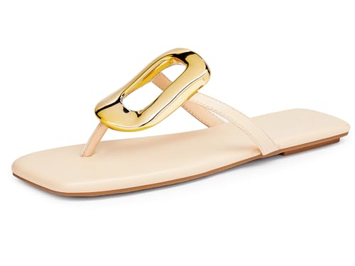 Image of Coutgo Womens Flat Sandals Comfortable Flip Flops Slide Sandals Summer Beach Shoes with Metal Decoration
