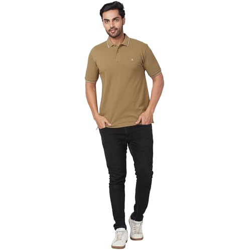 Image of Raymond Contemporary Fit Pure Cotton Solid Pattern Polo Neck Casual T-Shirt