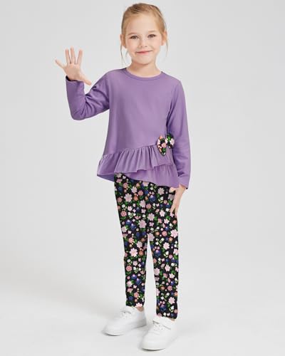 Toddler Girl Clothes 18M-8T Girls Fall Winter Outfit, Long Sleeve Ruffle Bowknot Top + Floral Pants 2Pcs Clothing Set3
