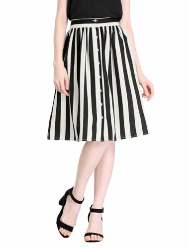 Allegra K Women's Striped Button Front Elastic Back Waist A-Line Midi Skirt3