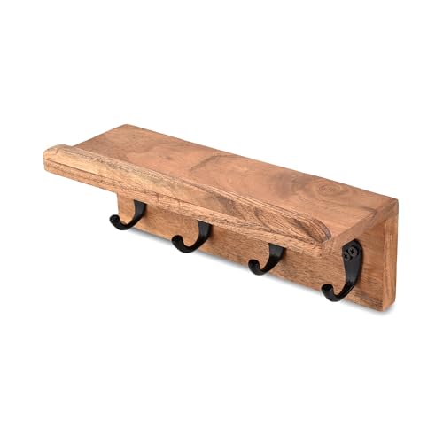 Indus Lifespace Acacia Wood Rustic Key Holder for Wall, Farmhouse Wall Shelf with 4 Hooks for Entryway Farmhouse Kitchen (25.4cm x 8.89cm x 8.89cm) - Cosy Home Interiors Indus Lifespace Acacia Wood Rustic Key Holder for Wall, Farmhouse Wall Shelf with 4 Hooks for Entryway Farmhouse Kitchen (25.4cm x 8.89cm x 8.89cm) - Image 2