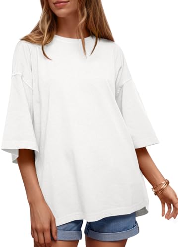 Tankaneo Womens Oversized Half Sleeve T-Shirts Summer Casual Crew Neck Tunic Tops Loose Fit Boxy Basic Tees2