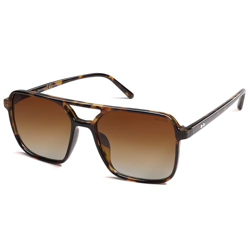 SOJOS Trendy Vintage Aviator Square Sunglasses For Womens Mens Retro 70s UV400 Women Sun Glasses SJ2327 Leopard Brown Grading Lens by SOJOS - Image 2