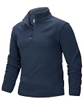 33,000ft Men's Fleece Pullover Warm Half Zip Microfleece Jacket Lightweight Outdoor Sweatshirt Thermal Top with 2 Pockets for Autumn Winter, Hiking, Work, Navy Blue L