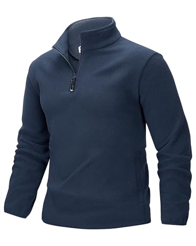 33,000ft Men's Fleece Pullover Warm Half Zip Microfleece Jacket Lightweight Outdoor Sweatshirt Thermal Top with 2 Pockets for Autumn Winter, Hiking, Work, Navy Blue 3XL