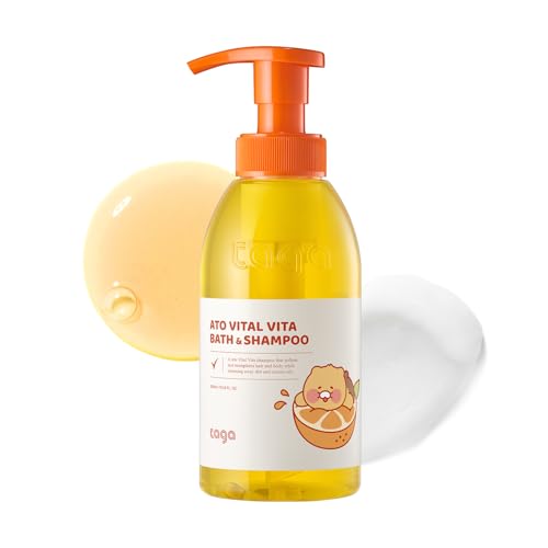 TAGA ATO Vital Vita Kids Bath & Shampoo 300 ml | Vegan Hypoallergenic All-in-One Bath & Hair Cleanser with Ceramide & Vitamins | Gentle Hydration for Family