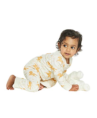Image of Masala Kids Toddler Girl's Organic Zippered One Piece Unicorn Stars Pants, Vanilla, 3-6M
