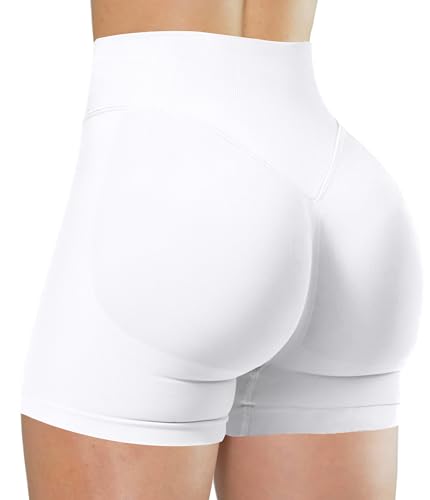 Unthewe Womens Workout Seamless Scrunch Butt Lifting Shorts High Waisted Tummy Control Gym Yoga Shorts(U516-White-S)