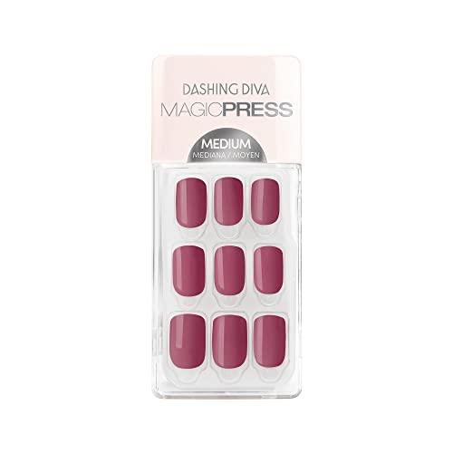Dashing Diva Magic Press Nails - Flirty Fuchsia | Medium, Square On Long Lasting Stick Gel Lasts Up to 7 Days Contains 30 Nails, 1 Prep Pad, File, 1.0 Fl Oz