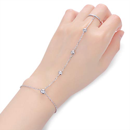 Alphm S925 Sterling Silver Finger Ring Bracelet Hand Harness Adjustable Chain Set for Women2