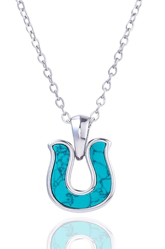 [Cisst liber] 馬蹄 ネックレス メンズ レディース ホースシュー アフリカン ターコイズ 天然石 つけっぱなし 錆びない チェーン ステンレス 金属アレルギー対応 45cm 50cm