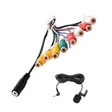 UTTASU Junsun - Cavo adattatore AUX stereo per auto con uscita RCA e microfono integrato per chiamate in vivavoce, compatibile con autoradio Junsun con cornice