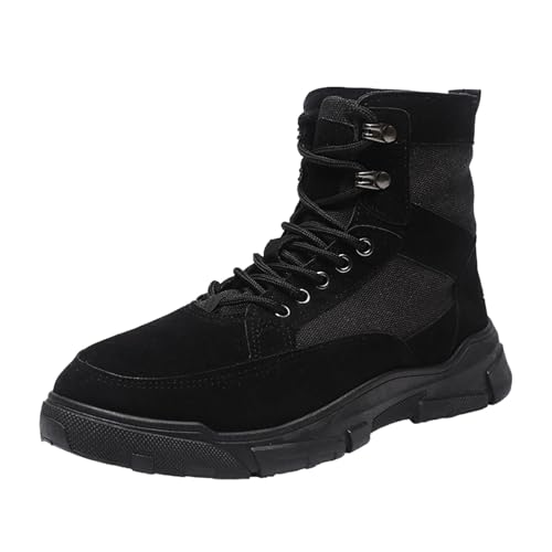 Generisch Botas de trabajo de montañismo al aire libre de color sólido para hombres transpirables de forro polar inverso botas cortas juveniles versátiles botas de moda casual, Negro , 44 EU
