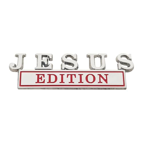 Image of 1pc 3D Raised Letter Jesus Edition Emblem Car Decal - Metal Sticker for Vehicles, Trucks, Motorcycles, SUV - Door Tailgate Bumper Badge Auto Decoration (Silver and red)