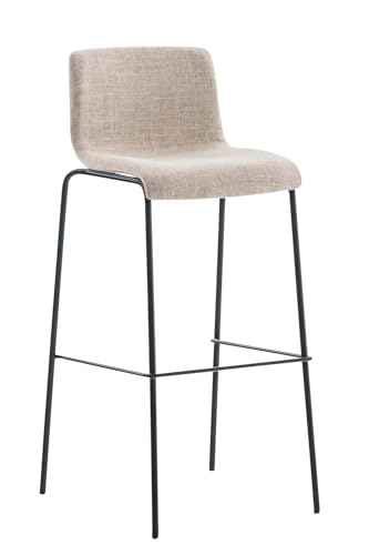 CLP Taburete Hover Tapizado En Tela & Base De 4 Pies De Metal I Silla Alta De Bar con Respaldo & Reposapiés, Color:Crema, Color del Marco:Negro